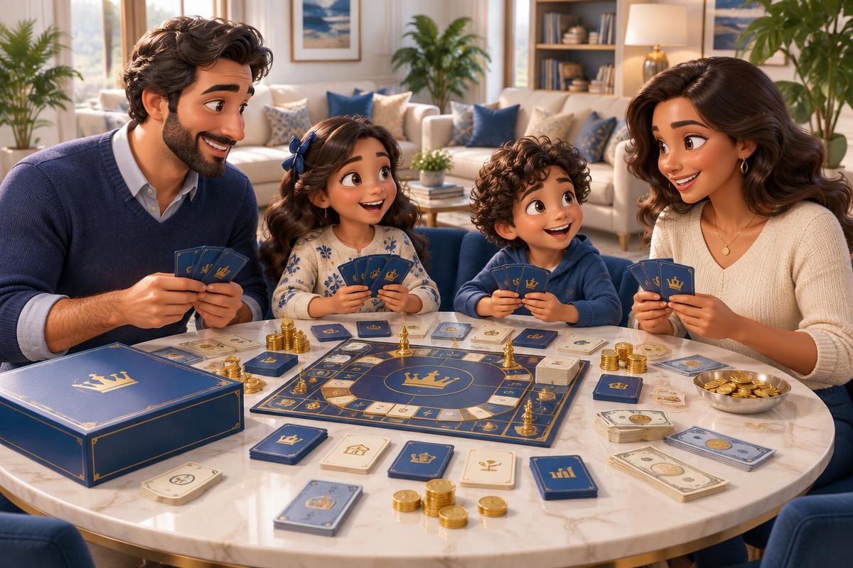 A family making game decisions together around Little Landlords cards and Landos
