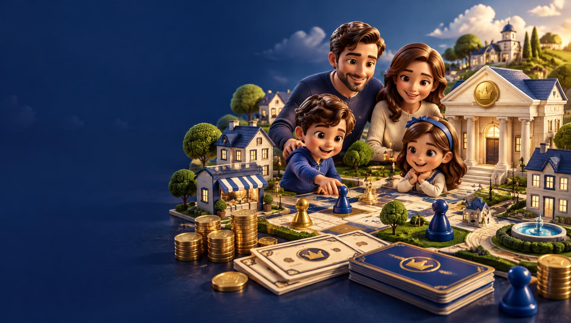 The Little Landlords world: a family playing among houses, small businesses, Landos and their Family Bank
